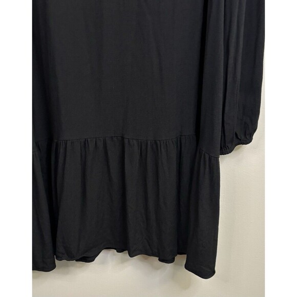 ARITZIA WILFRED Lambrusco Black Drop Waist Mini Dress Large Ruffle LS Crepe - Picture 7 of 10